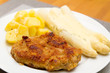 Escolope with white asparagus and potatoes