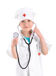 Smiling little nurse holding stethoscope