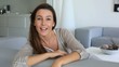 Brunette girl talking to camera