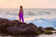 Woman takes rest at the sea shore