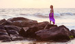 Woman takes rest at the sea shore