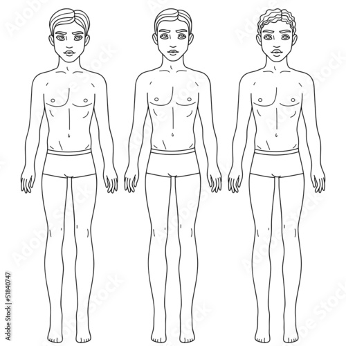 Vector: Three men from different ethnic groups in underwear Three men from different ethnic groups in underwear