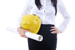 Photo: Businesswoman yellow hat and plan Businesswoman yellow hat and plan