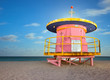 Photo: Miami Beach Florida, colorful lifeguard house at night Miami Beach Florida, colorful lifeguard house at night