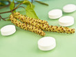Foto: Birkenpollen und Tabletten Birkenpollen und Tabletten