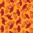 Illustration: Autumn seamless pattern. Ashberry background. Rowan berry. Autumn seamless pattern. Ashberry background. Rowan berry.