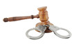 Gavel and handcuffs isolated on white