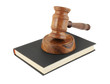 Judge's gavel legal book isolated on white