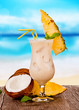 Summer drink with blur beach on background 