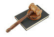 Judge's gavel and legal book isolated on white