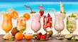 Summer drinks with blur beach on background 