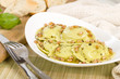 Ravioli with basil & ricotta. Butter, pine nuts & sage sauce