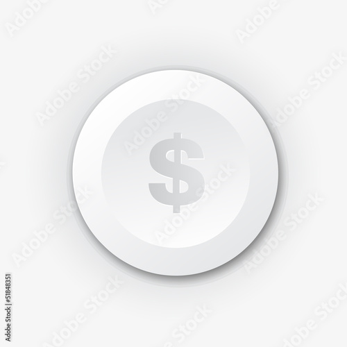 Vector: White plastic button with dollar sign White plastic button with dollar sign