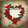 Frame with a wreath of roses on vintage background