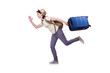 Young woman ready for summer vacation on white