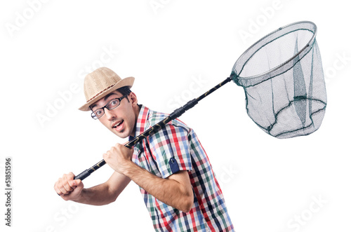 Photo: Gardener with net isolated on white Gardener with net isolated on white