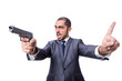 Businessman with gun isolated on white