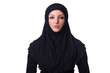 Muslim young woman wearing hijab on white