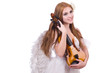 Young violin player isolated on white