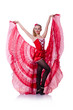 Woman dancer dancing dances on white