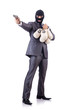 Businessman criminal with sacks of money