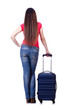 Young woman ready for summer vacation on white