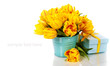 yellow tulips and gift box