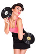sexy Frau posiert mit Schallplatten