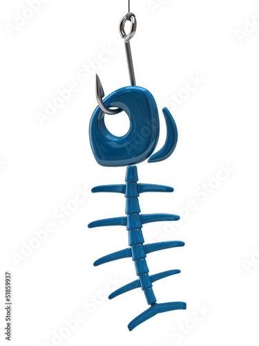 Illustration: Blue fish bone on hook Blue fish bone on hook