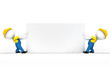 3d white people as plumber holding big white sign