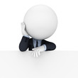 3d white people as business man sitting near white sign