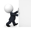3d white people as business man pushing big white sign