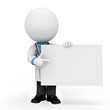 3d white people as doctor pointing towards white sign