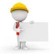 3d white people as worker pointing towards big white sign