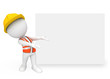3d white people as worker pointing towards big white sign