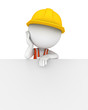 3d white people as worker holding big white sign