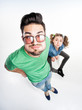pretty couple dressed casual making funny faces - wide angle
