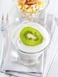 fresh yogurt and muesli in a glass