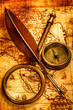 Vintage items on ancient map.
