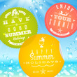 Stickers with vacation and travel emblems on a glass