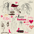 Vector: Collection of fashion elements, sketch, girls and signatures Collection of fashion elements, sketch, girls and signatures