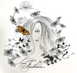 Vector: Fashion girl with long hair and butterflies Fashion girl with long hair and butterflies