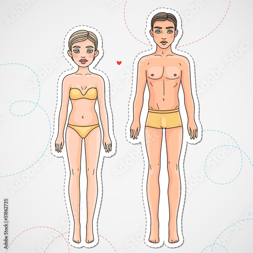 Vector: Male and female body European ethnic Male and female body European ethnic