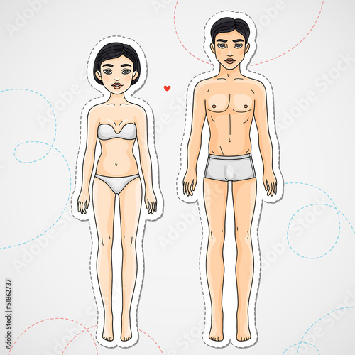 Vector: Male and female body Asian ethnic Male and female body Asian ethnic