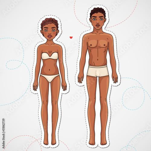 Vector: Male and female body African american ethnic Male and female body African american ethnic