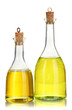 Original glass bottles with salad dressing isolated on white