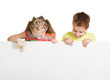 Photo: girl and boy with a white blank girl and boy with a white blank