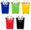 Vector: Funny colorful recycle bin mascots isolated on white Funny colorful recycle bin mascots isolated on white