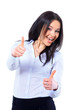 Business woman thumb up gesture.