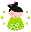 Green floral Geisha isolated on dotted background